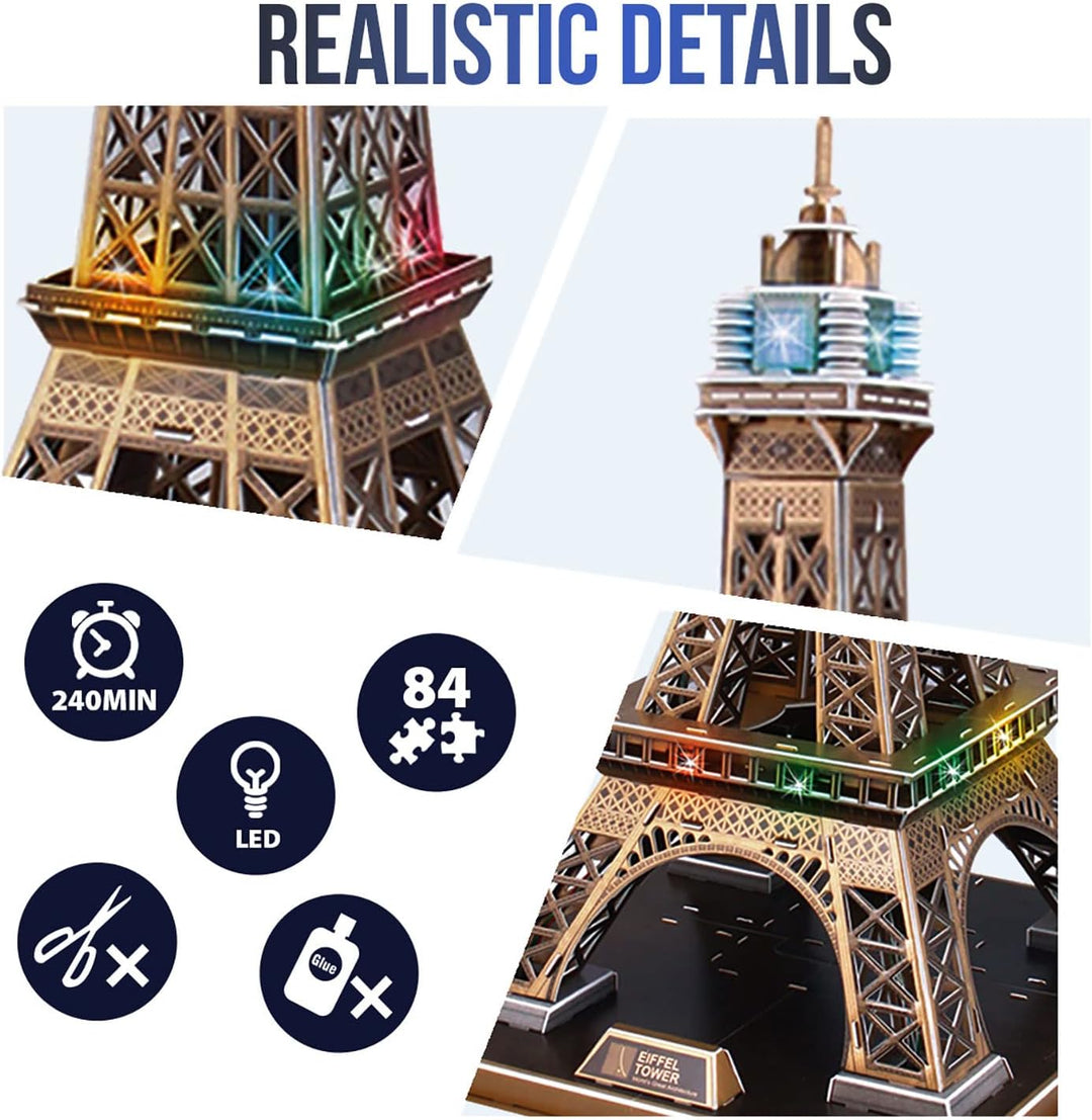 3D Puzzle - Tower Eiffel Led | 3D Puzzle Kinder Und 3D Puzzle Erwachsene | Modellbausatz Erwachsene