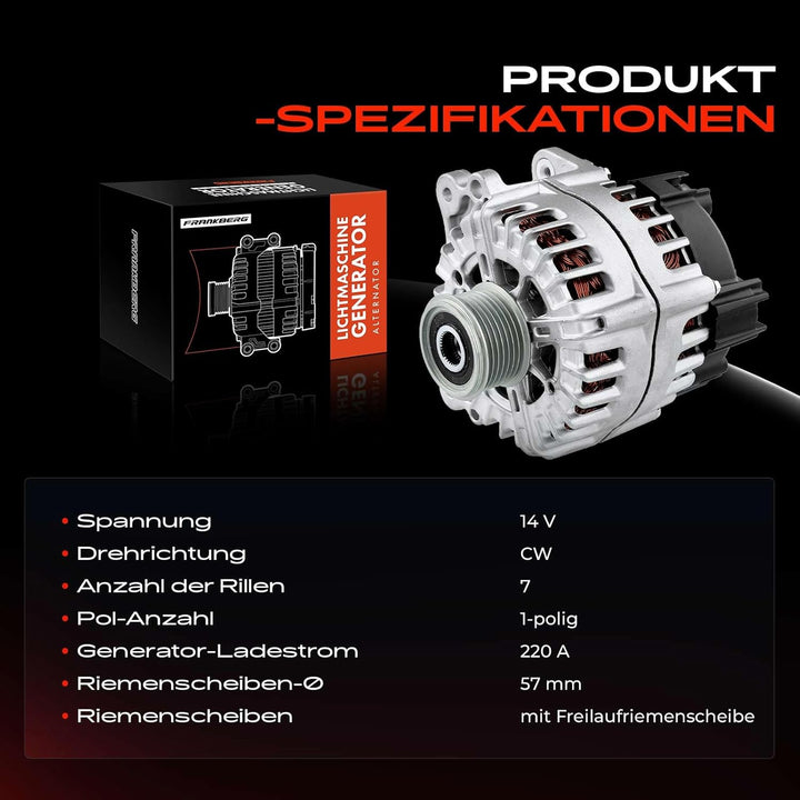Frankberg Alternator Lichtmaschine Generator Kompatibel mit T.o.u.a.r.e.g 7P5 7P6 3.6 V6 FSI Benzin