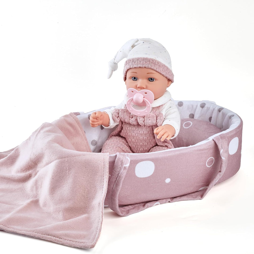 Enjoyin 30 cm Babypuppe Geschenkset mit Zubehör, Kleider, Baby-Puppentrage, puppenbett, Schnuller, D