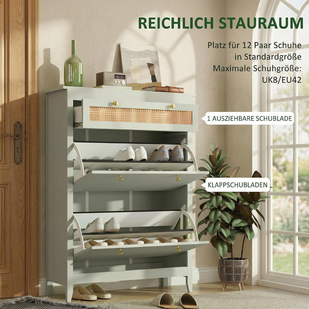 HOMCOM Schuhschrank mit 2 Klappen und Schublade, Schuhkipper Schuhregal mit Verstellbarer Ablage, Sc
