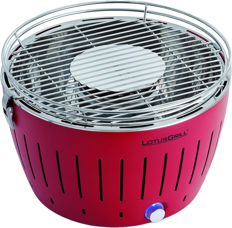 LotusGrill Classic Feuerrot G340 Rot Tischgrill Holzkohlegrill Raucharm USB-Anschluss Red, Red