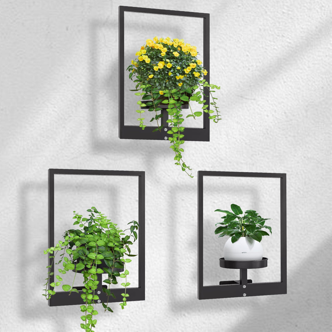 DETENE 3 Stücke Metall Pflanzregal Schwarz Hängende Blumentöpfe Wandbehang Regal Wand für Blumen Pfl