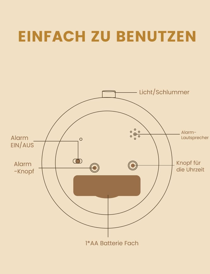 aboveClock Wecker Analog Ohne Ticken, Wecker Holz mit Snooze, Batteriebetriebe Retro Wecker Analog,