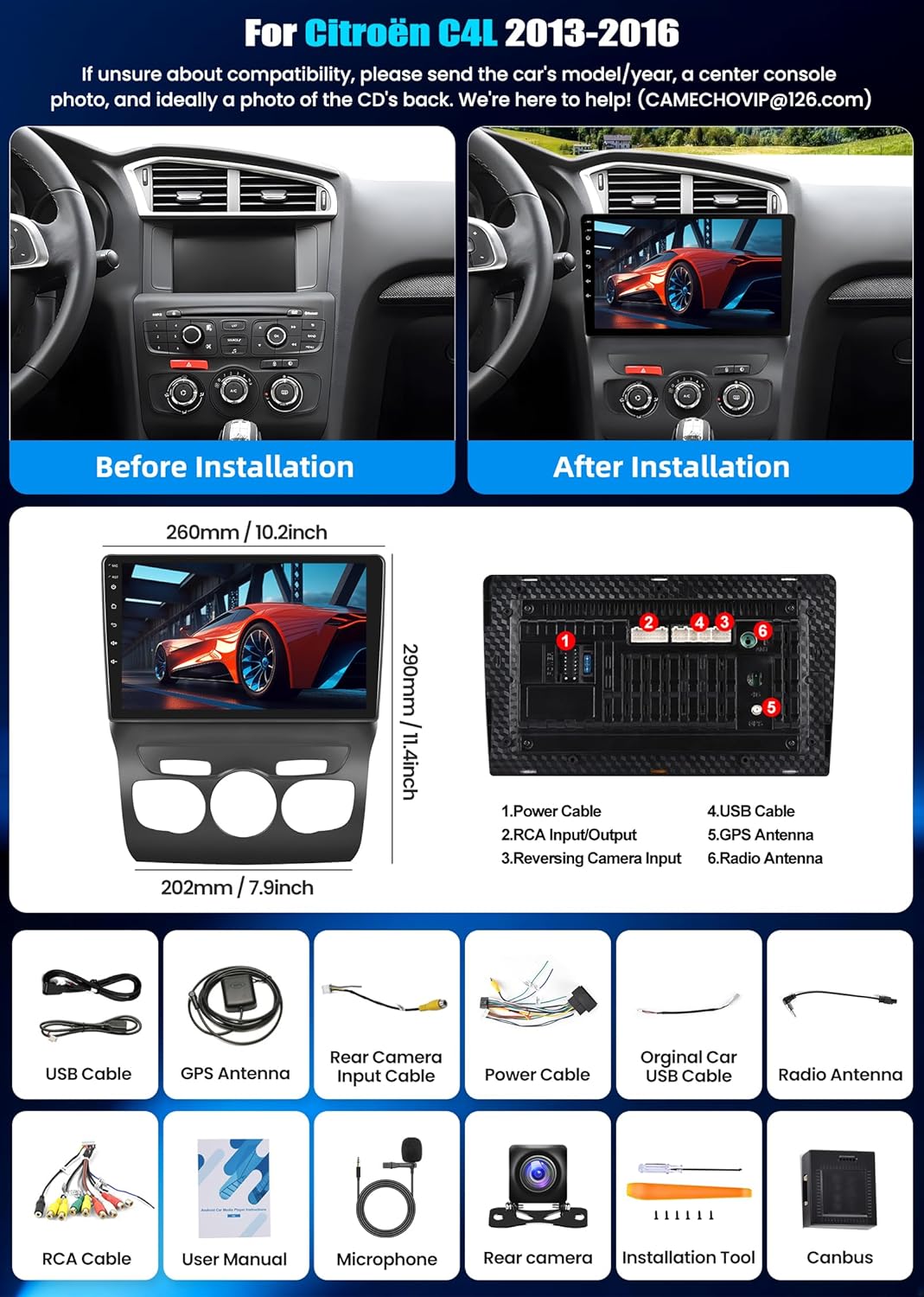 CAMECHO 2+64G Android 15 Autoradio für Citroën C4L 2013-2016 mit Carplay Android Auto Navi, Doppel D