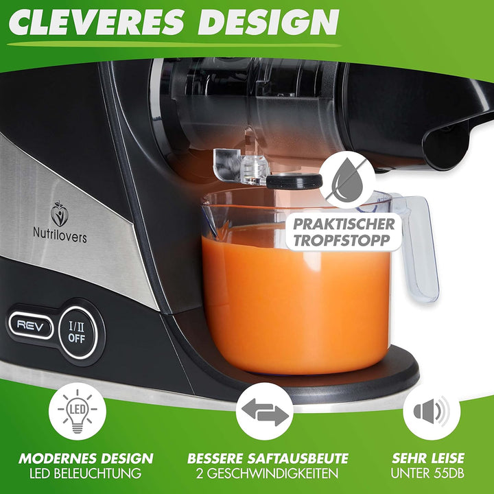 Nutrilovers Slow Juicer MINI-PRESS kompakt für Singles & Kleine Küchen DEUTSCHE MARKE Inkl. Rezeptbu