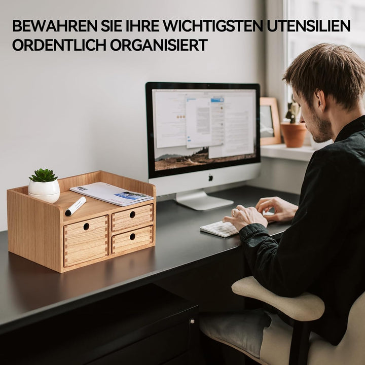 KIRIGEN Wood Desktop Organizer mit Schubladen Home Workspace Office Supplies Wooden Storage Box Shel