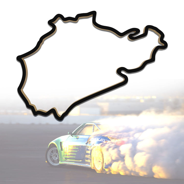 Racetrackart Holzskulptur Deko – Rennstrecke Nürburgring Nordschleife, Wandverzierung, 46 cm, Holzsk