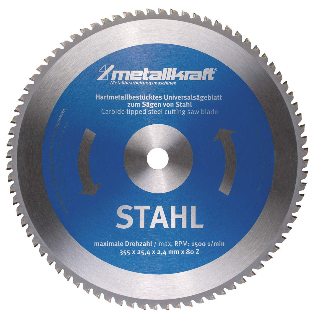 Metallkraft Sägeblatt für Metalltrockenschneider MTS356 (für Stahl, Ø 355 x 2,4 x 25,4 mm, Z 80) 385