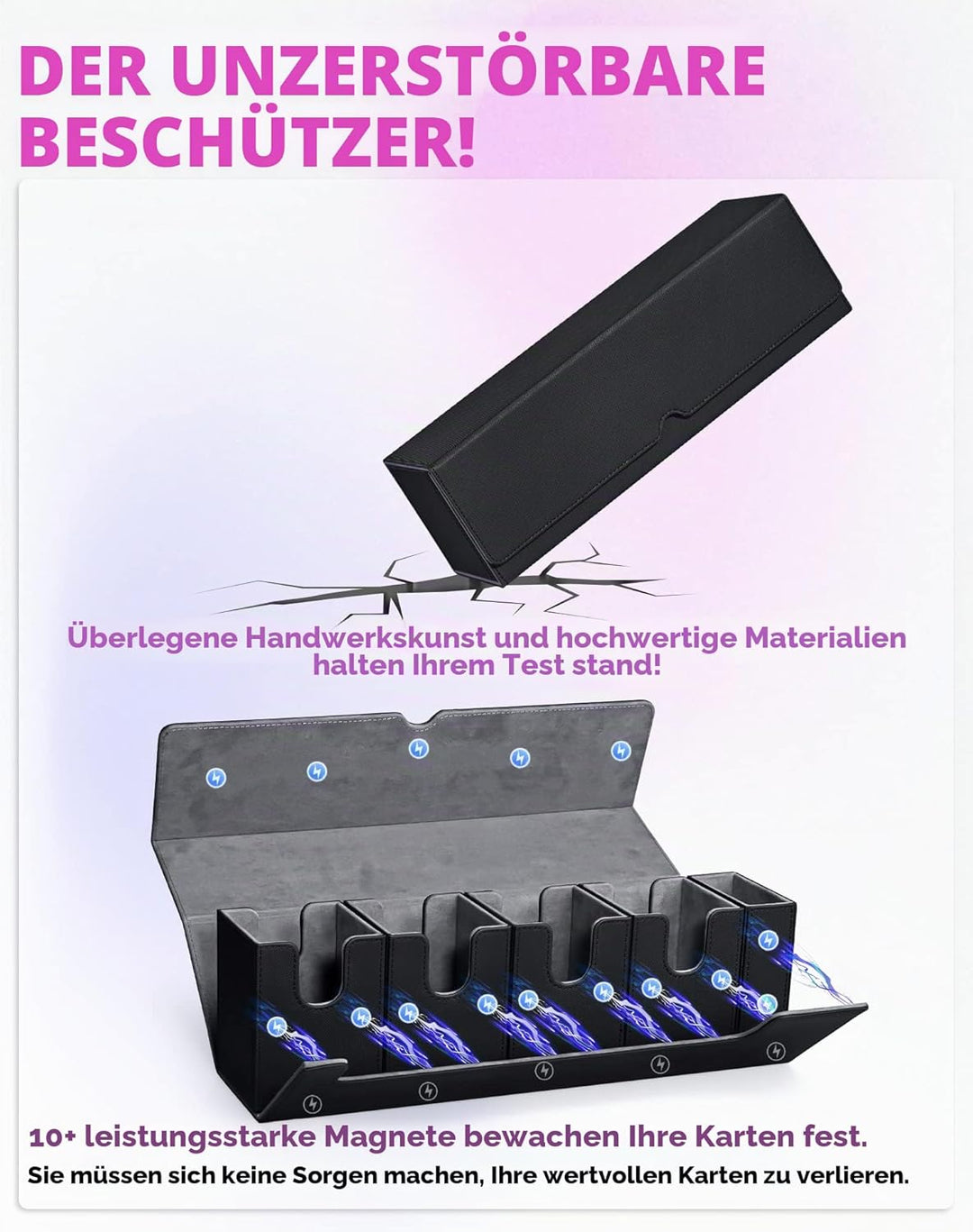 Sammelkarten Box mit Würfelablage für MTG,Premium-Kartenbox mit starkem Magnet zur Aufbewahrung für