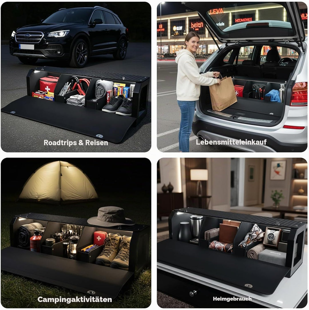 Aufbewahrungsbox mit LED-Beleuchtung,Schiebe Kofferraum-Organizer 101*29*31cm, 101*29*31cm