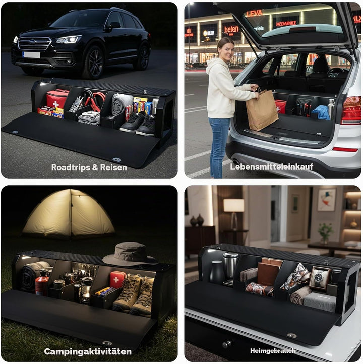 Aufbewahrungsbox mit LED-Beleuchtung,Schiebe Kofferraum-Organizer 101*29*31cm, 101*29*31cm