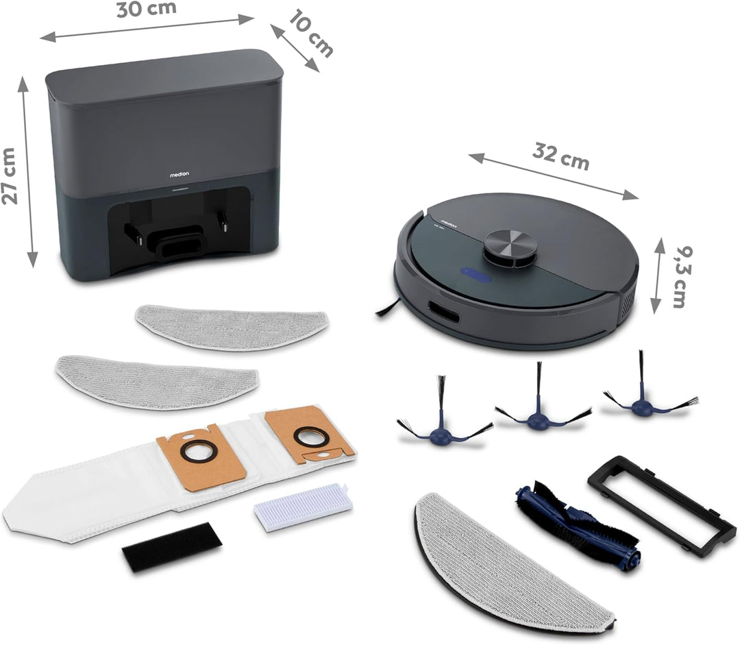 MEDION Saugroboter mit Absaugstation und Wischfunktion X22 SW+ (Lasernavigation, Starke 5000Pa Saugk