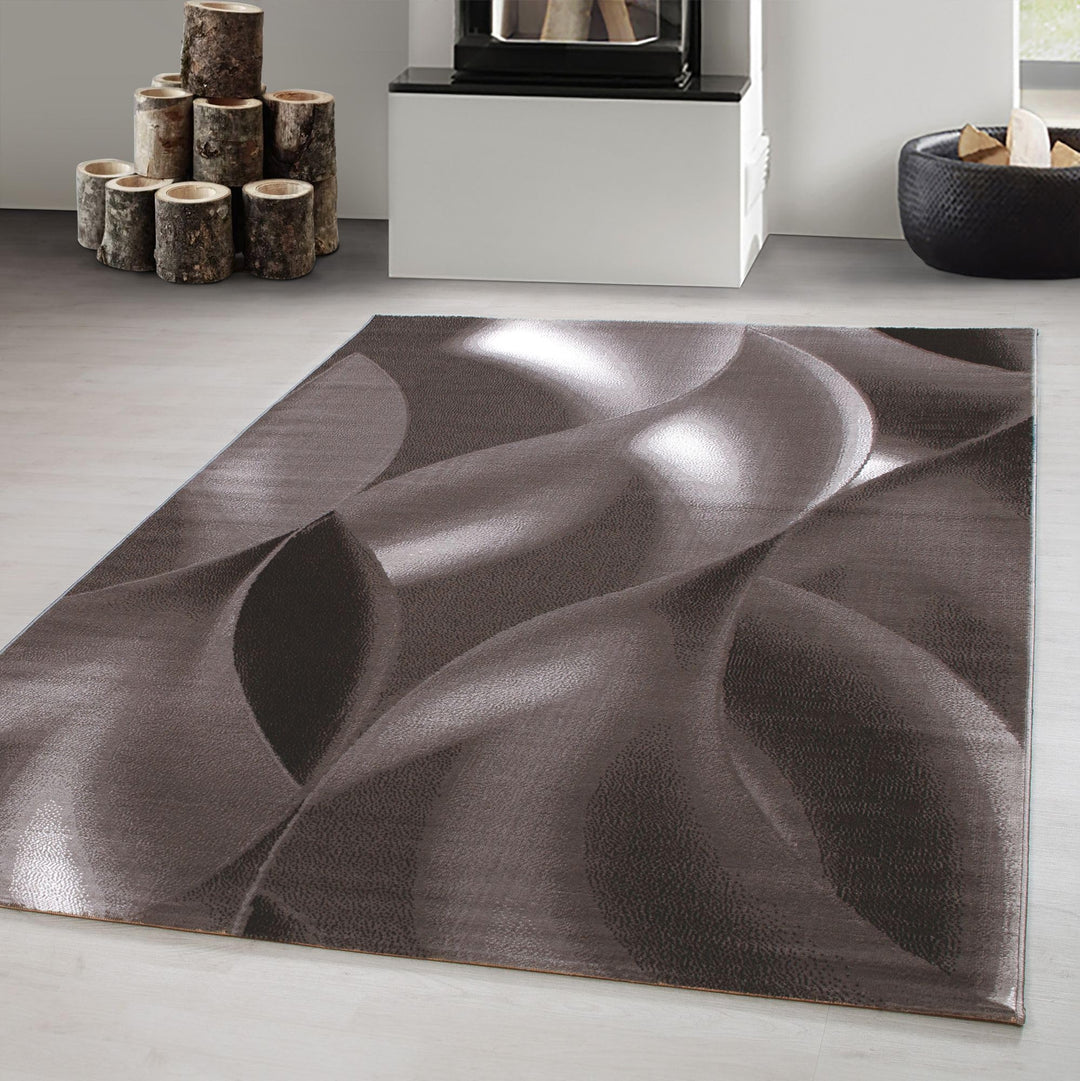 Carpetsale24 Teppich Wohnzimmer Abstrakten Wellen Mustern Braun Meliert 240 x 340 cm - Kurzflor Tepp
