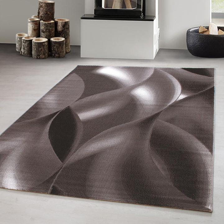 Carpetsale24 Teppich Wohnzimmer Abstrakten Wellen Mustern Braun Meliert 240 x 340 cm - Kurzflor Tepp