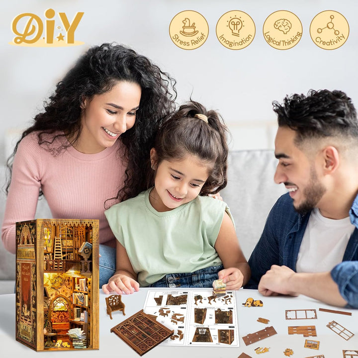 CUTEBEE Book Nook DIY Kit – DIY Puppenhäuser Miniatur Haus Kit mit Möbeln und LED-Licht, 3D Puzzle B