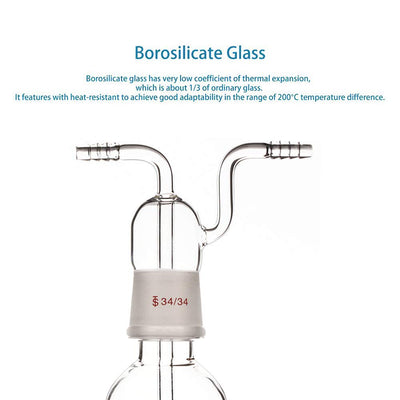 stonylab Gaswaschflasche, Borosilikatglas 34/34 Stopper Gas Bubbler Gaswaschflasche mit Frittenschei