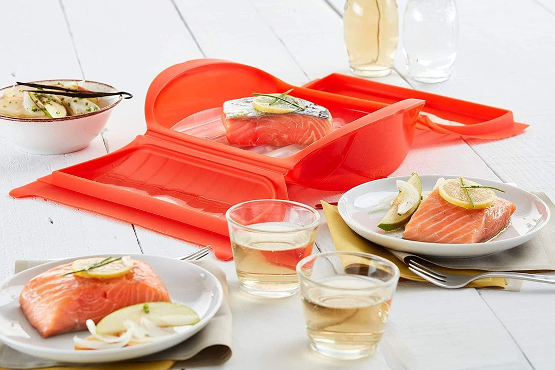 Lékué - Dampfbox mit Einlegeboden, 3-4 Personen, Fassungsvermögen: 1400 ml rot, Rot