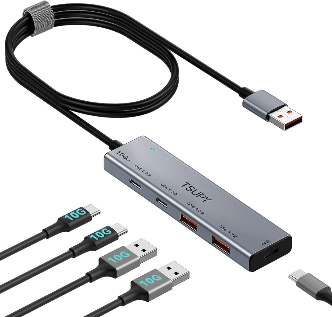 TSUPY USB Hub 3.2 Gen 2, 10Gbps USB Splitter mit 2* usbc 3.2 und 2*USB-a 3.2 Ports, usb3.2 Verteiler