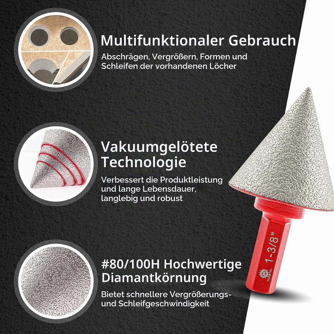 FOCSTOL Diamant Fliesenbohrer Set - 6/8/10/20/25/28/32/35/50mm+35mm Fasenbohrer mit Dreikantschaft f