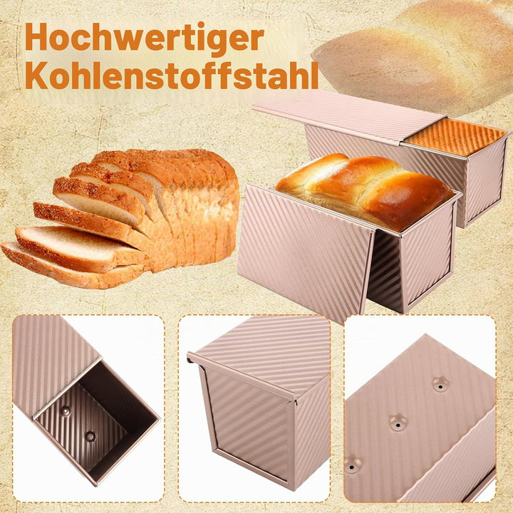 WOPPLXY 2 Stück Brotbackform mit Deckel, 1000g und 450g Toastbrot Backform mit Deckel, Antihaftbesch