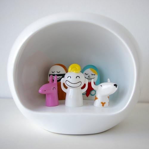 Alessi AMGI10 Design Krippenset mit Nachbildung der Höhle und handdekorierte Porzellanfiguren, Weiss