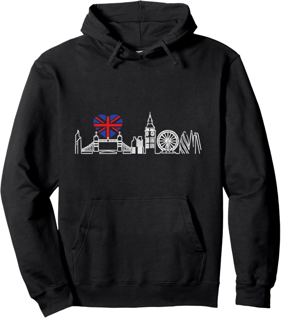 Vintage London Heart Souvenir - Retro London Skyline Pullover Hoodie