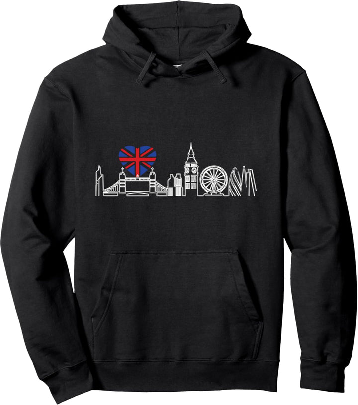 Vintage London Heart Souvenir - Retro London Skyline Pullover Hoodie