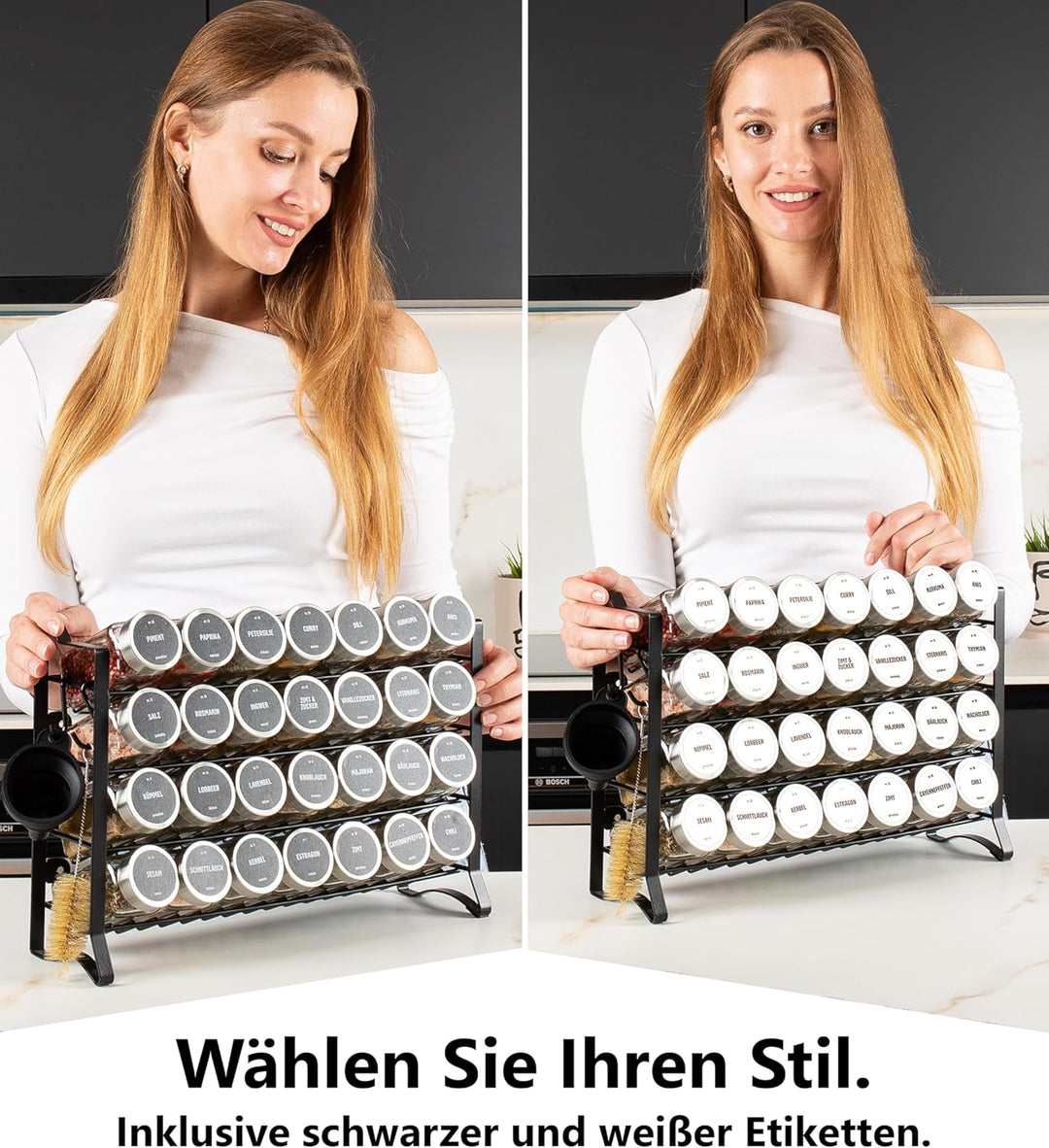 Deco haus® Gewürzregal Stehend & Wand [MIT 28 GLÄSERN & ETIKETTEN] - Gewürz Organizer - Gewürzregal