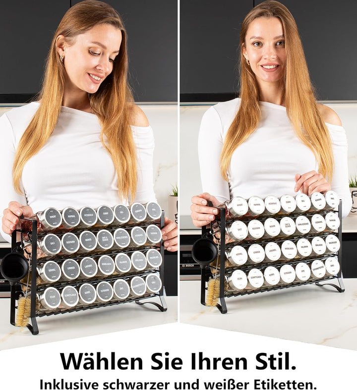 Deco haus® Gewürzregal Stehend & Wand [MIT 28 GLÄSERN & ETIKETTEN] - Gewürz Organizer - Gewürzregal