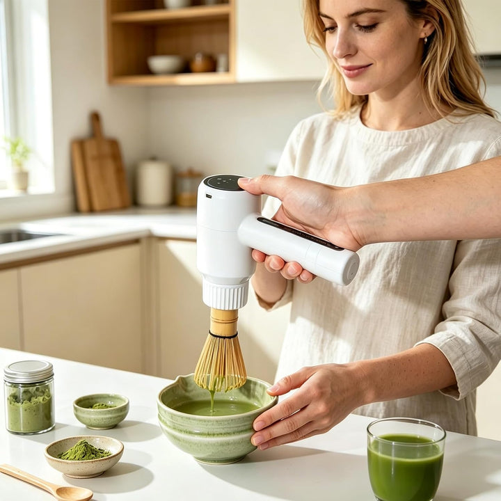 Elektrischer Matcha Schneebesen Wiederaufladbar, Matcha Quirl mit 3 Geschwindigkeiten, Tragbarer Mat