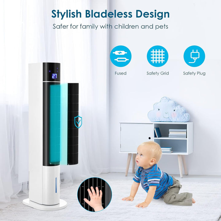LIFERUN 104CM Turmventilator mit Fernbedienung und Wasserkühlung, 4 in 1 mit Kühlung Befeuchtung Rei