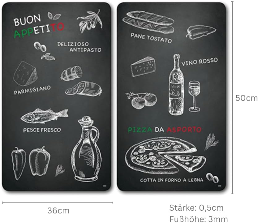 Kesper | Multi-Glasschneideplatte 2er Pack, Material: Glas, Masse: 52 x 30 x 0.5 cm, Motiv: Ristoran