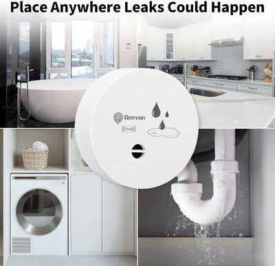 Geevon 4 Pack Wassermelder, 100dB Wassersensor Alarm Flut-Detektor für Keller, Badezimmer, Waschküch