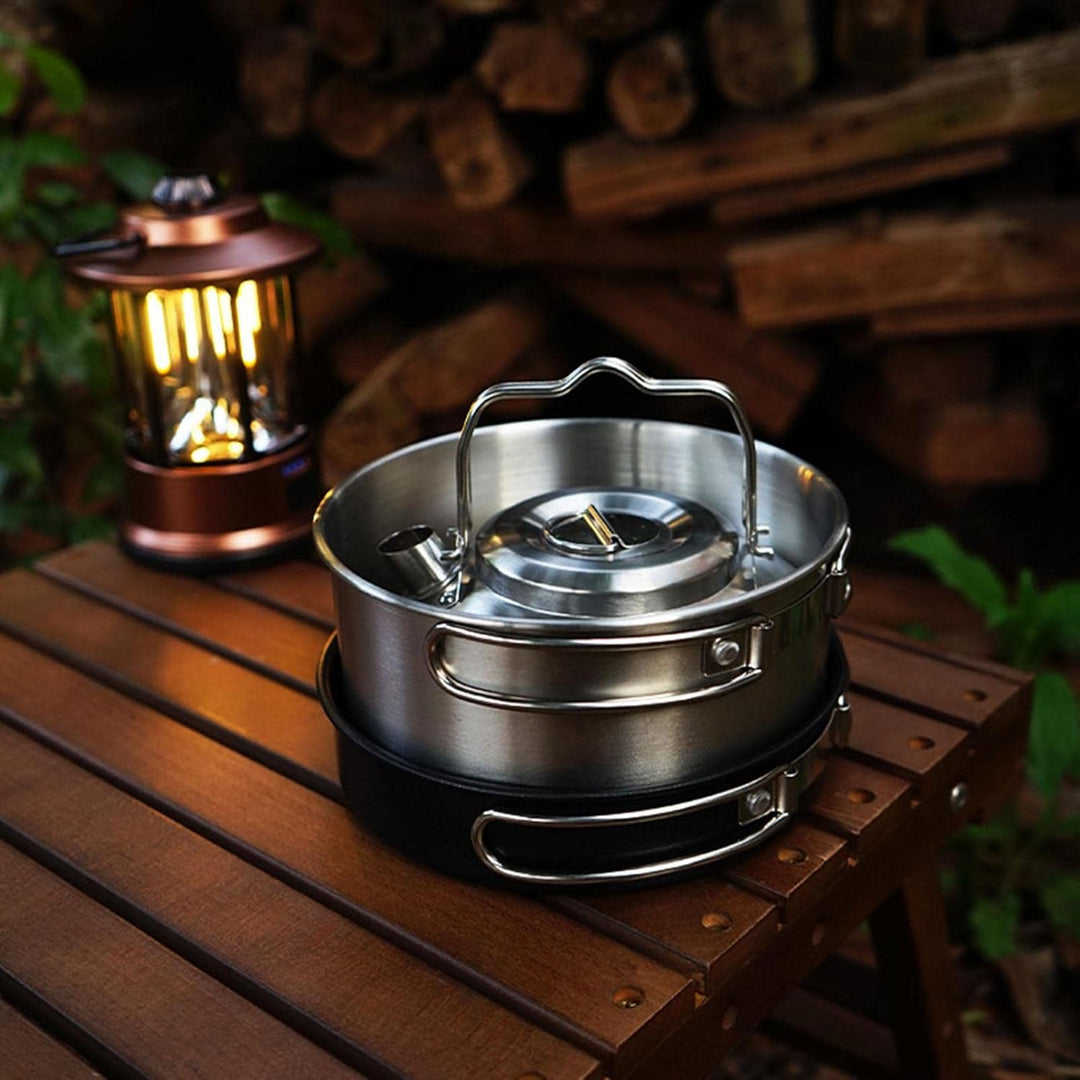 Outdoor Kochgeschirr Set, Camping Kochgeschirr Set aus Edelstahl, Faltbare Kochtopf Hängetopf Wasser