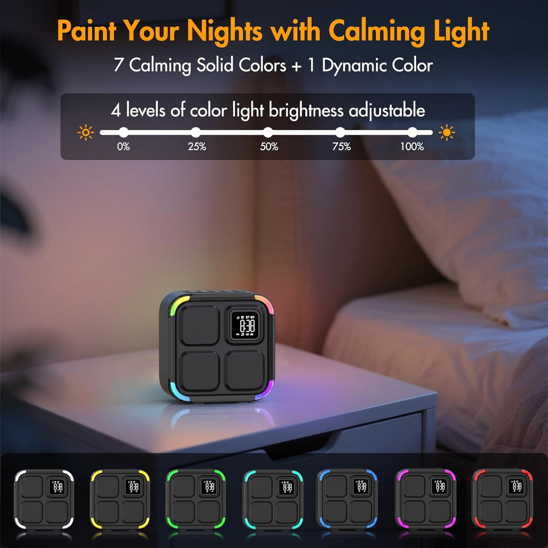 APUZOM Bluetooth Lautsprecher mit Wecker 30 Natural Sounds | 5-in-1: Nachtlicht, Tischuhr, Schlaf Ti