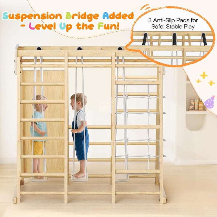 Maxi Klettergerüst für Kinder,9-in-1 Indoor Klettergerüst für Kinder mit Rutsche, Kletterwand, Klett