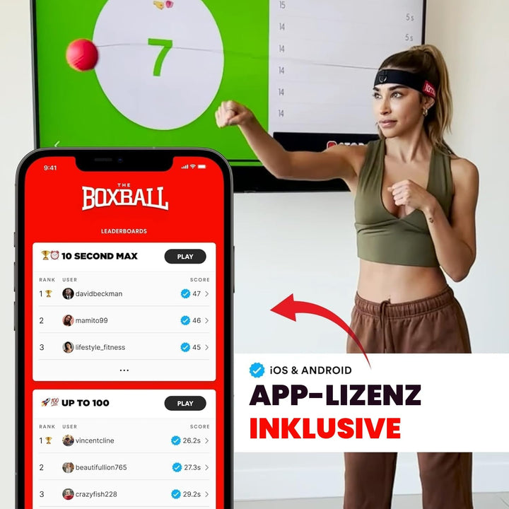 Boxbollen Original mit App, verwendet von Prominenten - MMA Gear Boxball - Boxreflexball mit verstel