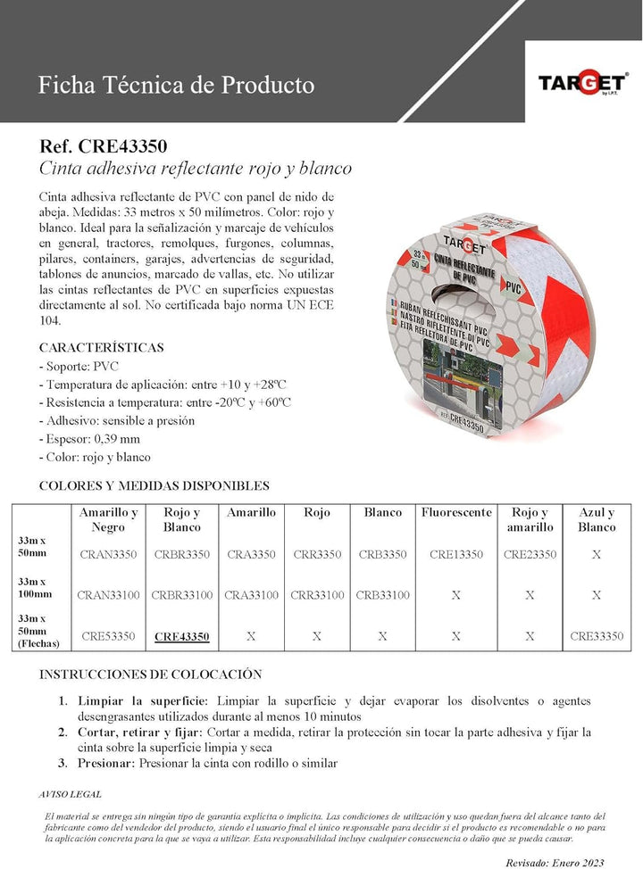 TARGET CRE43350 - Reflektierendes Klebeband - Rot und Weiss - 33 Meter x 50 Millimeter - Beschilderu