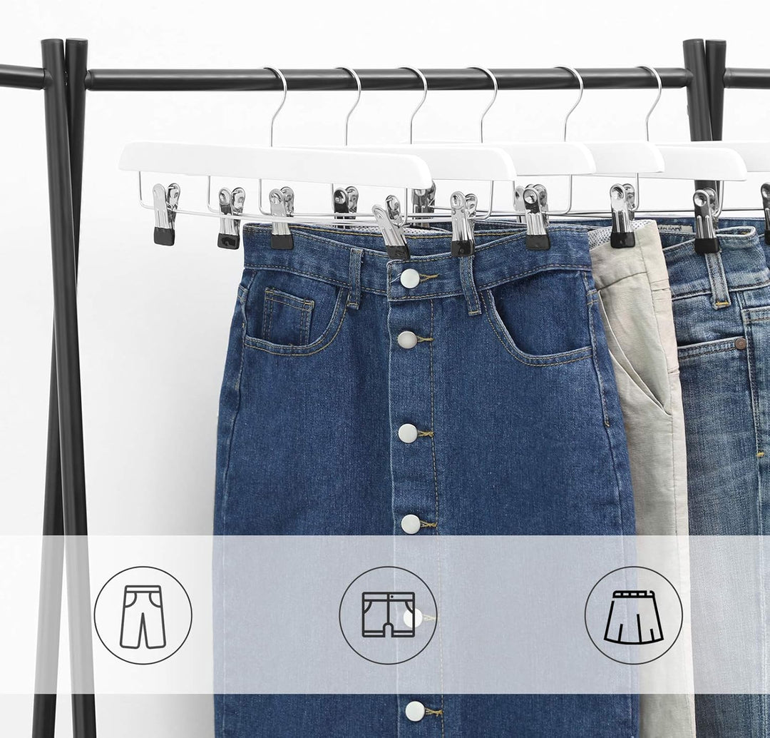 SONGMICS Rockbügel, 8er Set, Hosenbügel aus Massivholz, mit rutschfesten Clips, für Hosen, Shorts un