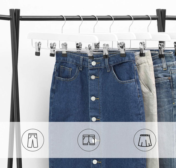 SONGMICS Rockbügel, 8er Set, Hosenbügel aus Massivholz, mit rutschfesten Clips, für Hosen, Shorts un