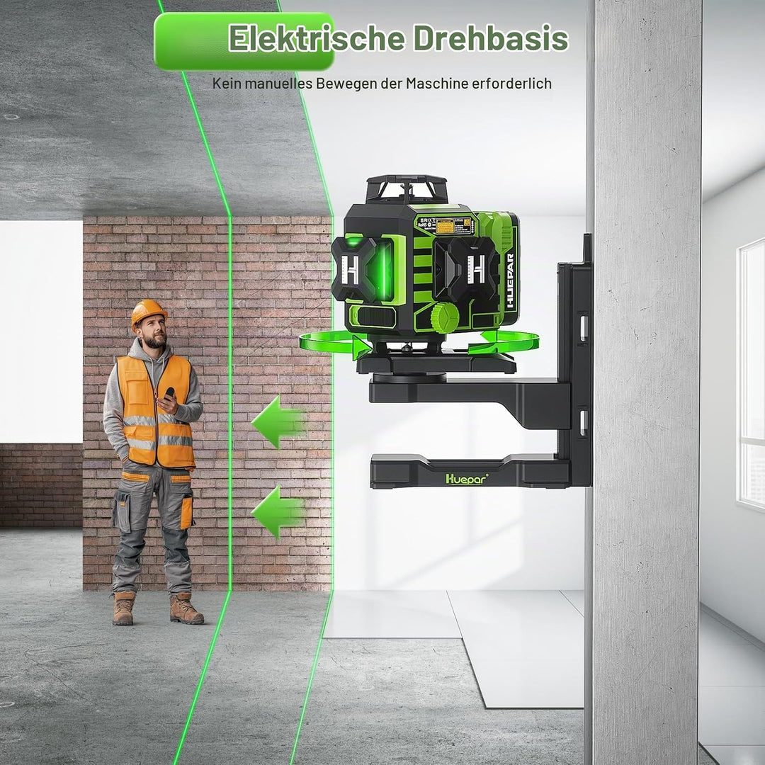 Huepar W04CG 8RG 4D Laser-Wasserwaage mit Laserdetektor, LCD-Display Laser-Wasserwaage mit drehbarer