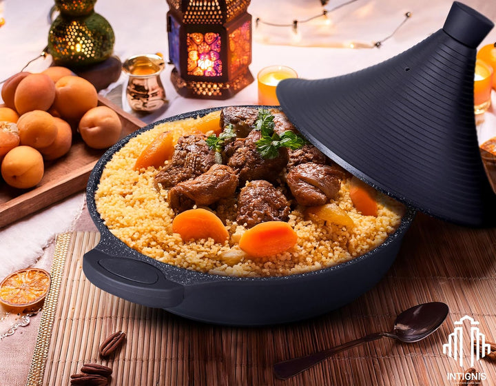 Tajine Topf Induktion 28cm/4,2L – Marokkanischer Tagine Guss-Aluminium – Für alle Herdarten (Indukti