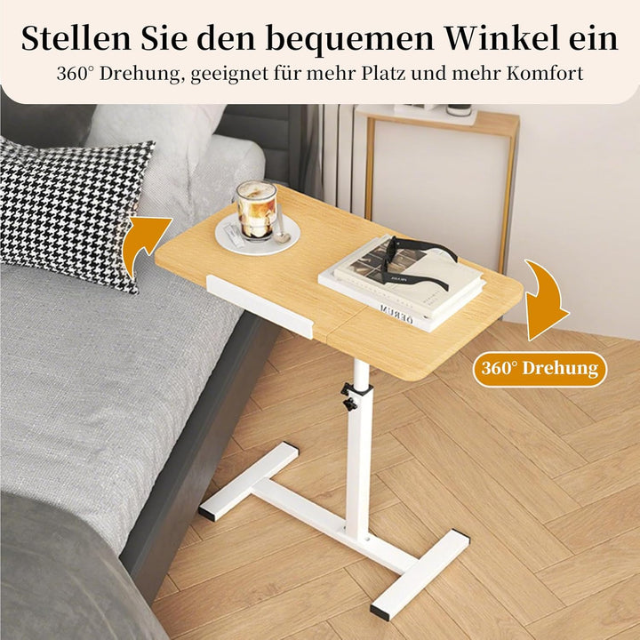 Beistelltisch Klein Couchtisch Holz: Kaffeetisch C Form Höhenverstellbar Sofatisch Rollen Tisch 360°