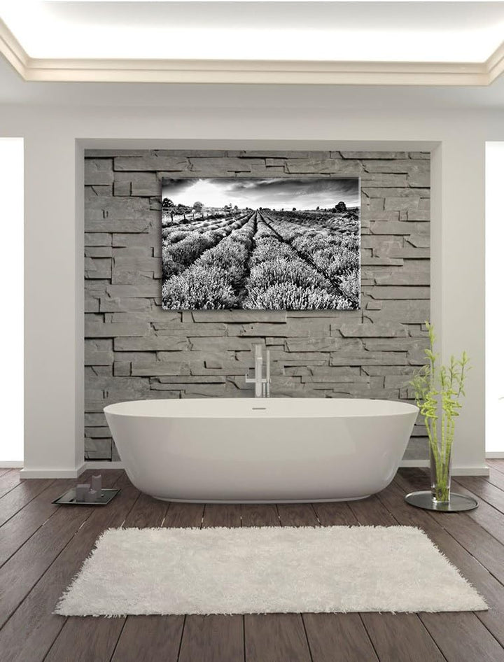 Pixxprint Monocrome, Lavendelfeld Provence, Format: 100x70 auf Leinwand, 100x70