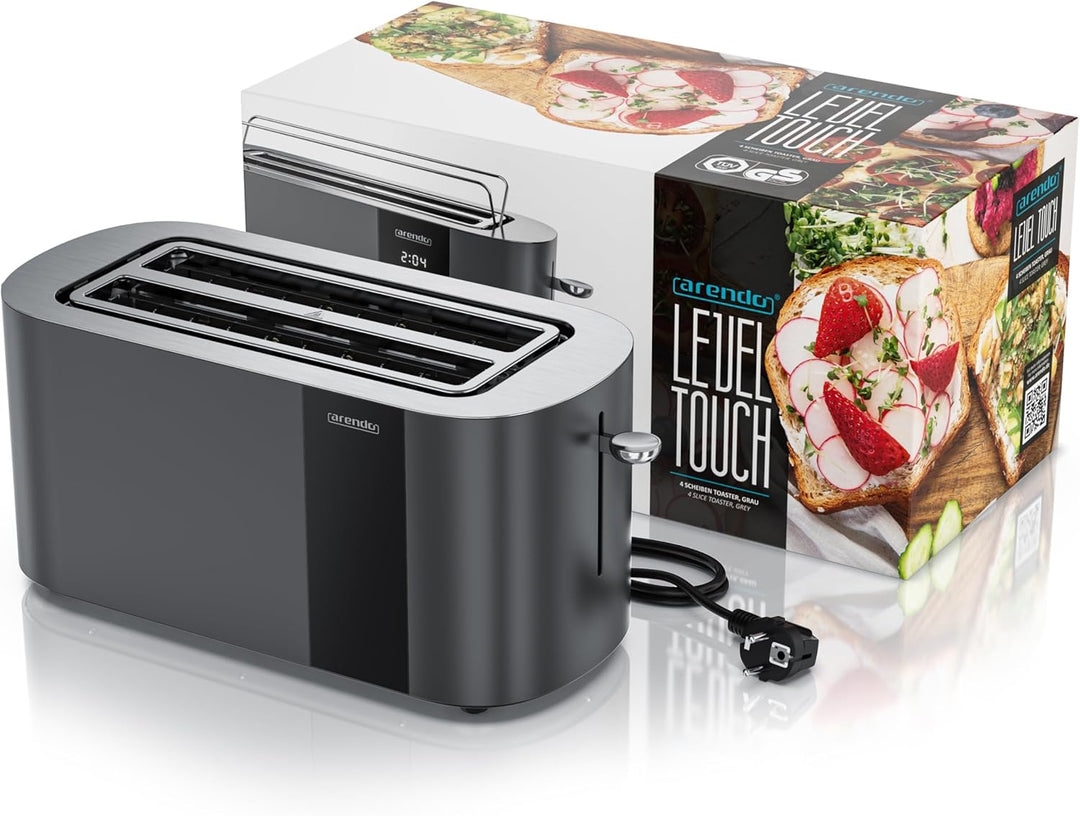 Arendo - Edelstahl Toaster 4 Scheiben Langschlitz - Touchscreen – Doppelwandgehäuse – 1500 W – Integ