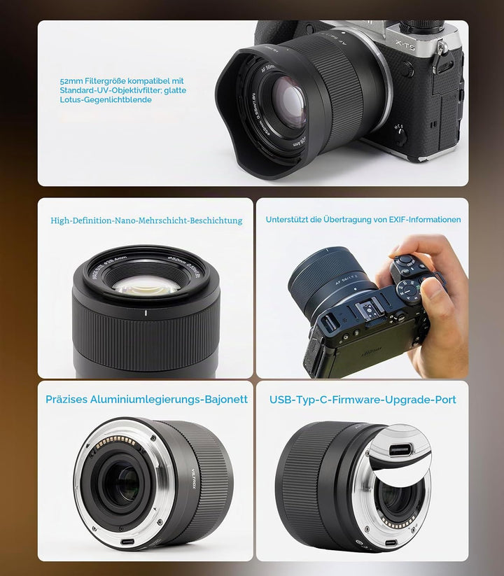 VILTROX 56mm F1.7 AF-Objektiv für Nikon Z-Mount, f/1.7 APS-C Autofokus-Festbrennweite mit grosser Bl