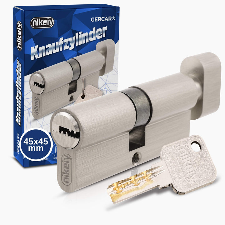 GERCAR Pro Knaufzylinder 45/45 Massiver Schliesszylinder mit Knauf Zylinderschloss Türschloss - aus