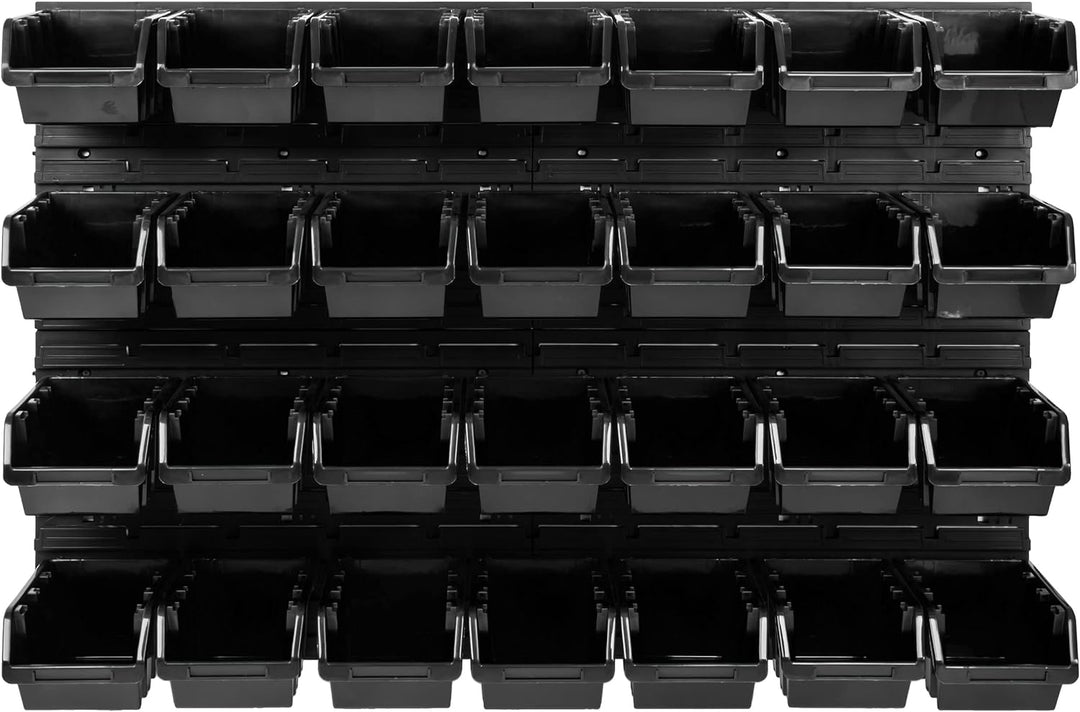 SimpleThing Lagersystem Werkstattregal | 115 x 78 cm | 28 stck. Box | Wandregal mit Stapelboxen - Wa