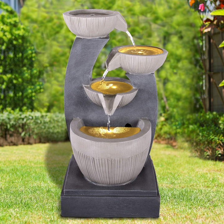 Gartenbrunnen Brunnen Zierbrunnen Zimmerbrunnen Springbrunnen Brunnen mit LED-Licht 230V Wasserfall