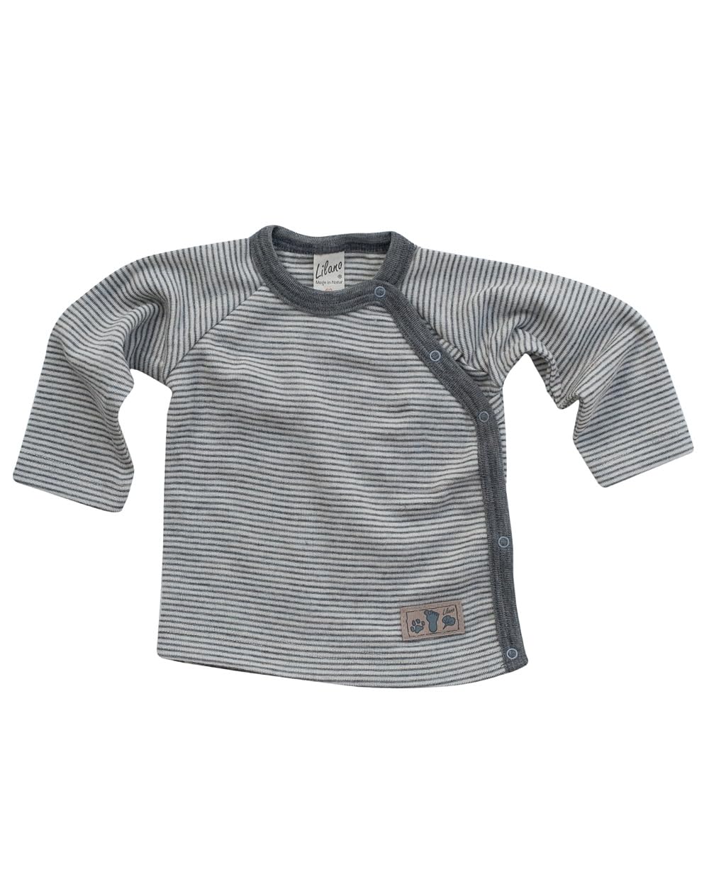 Lilano, Baby Shirt mit Knopfleiste, Merinowolle (kbT), Seide, 210 g/m² 62 Hellgrau/Natur, 62 Hellgra
